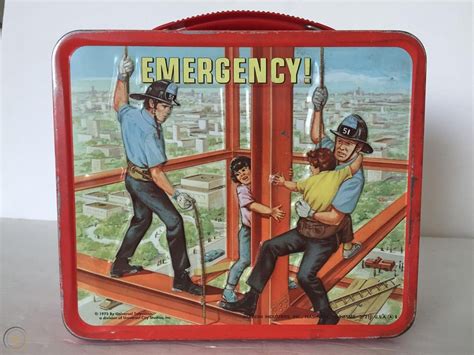 emergency metal lunch box|1973 emergency lunch boxes.